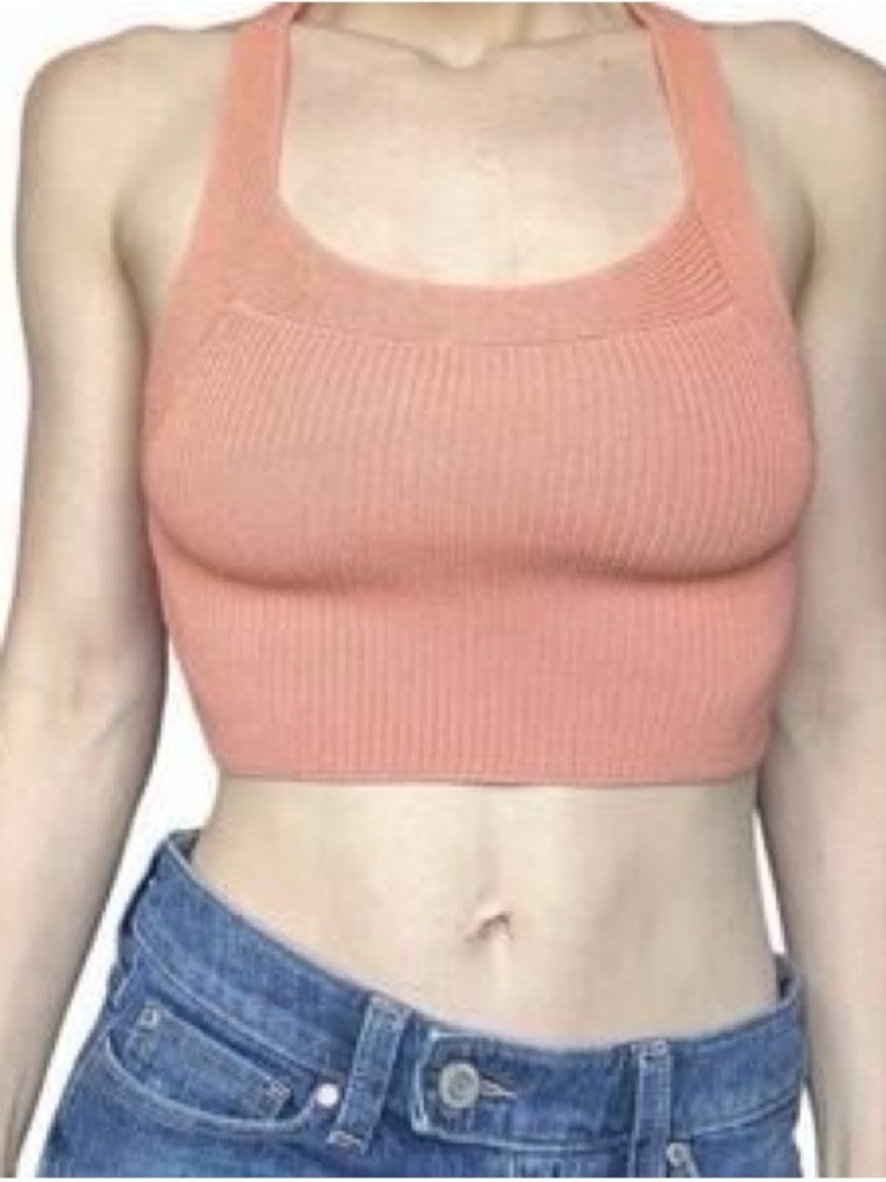 Wilfred Ribbed Halter Crop Top - Coral Peach